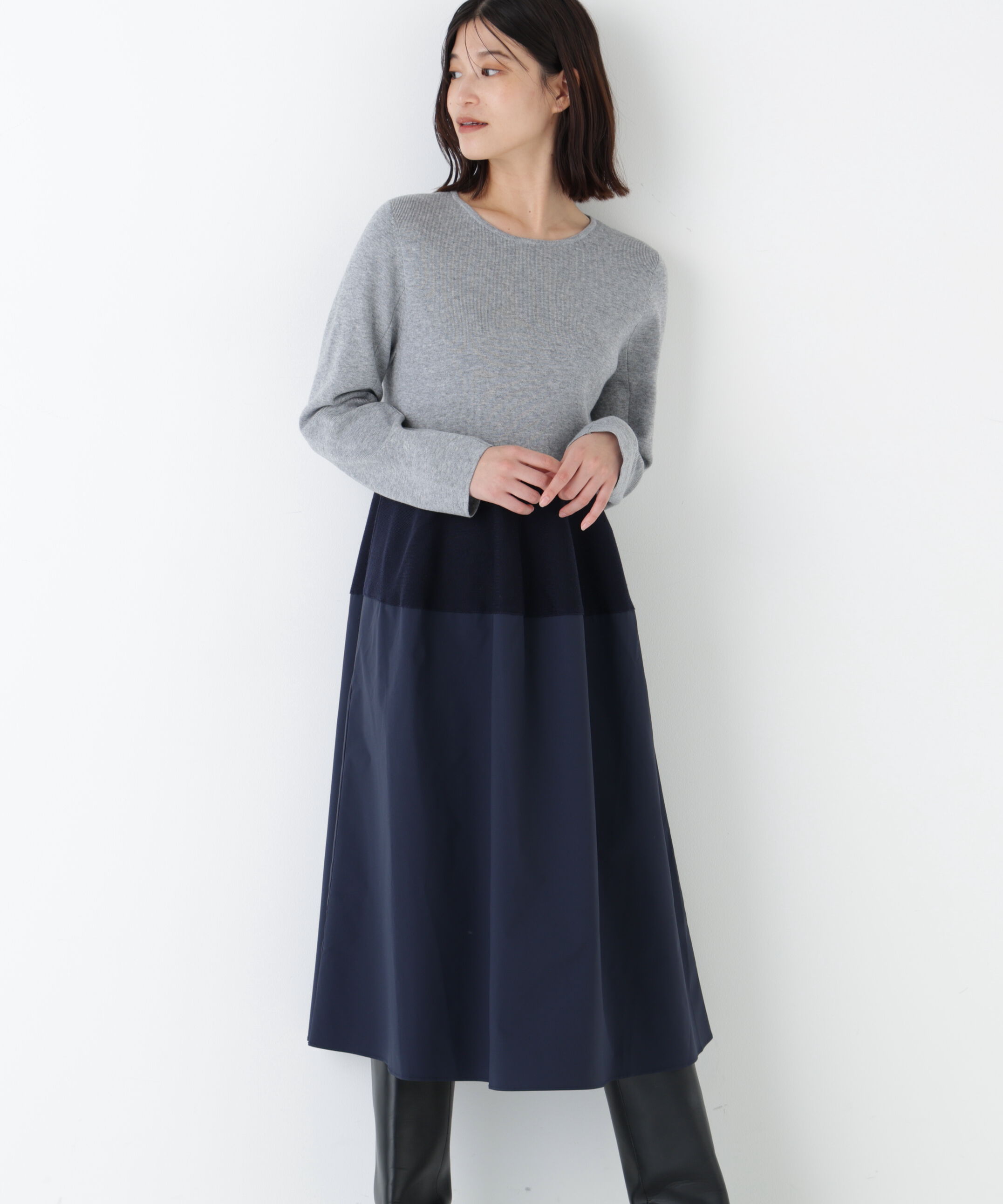  「◆タフタドッキングＯＰ」|ワンピース|グレー&times;ネイビ