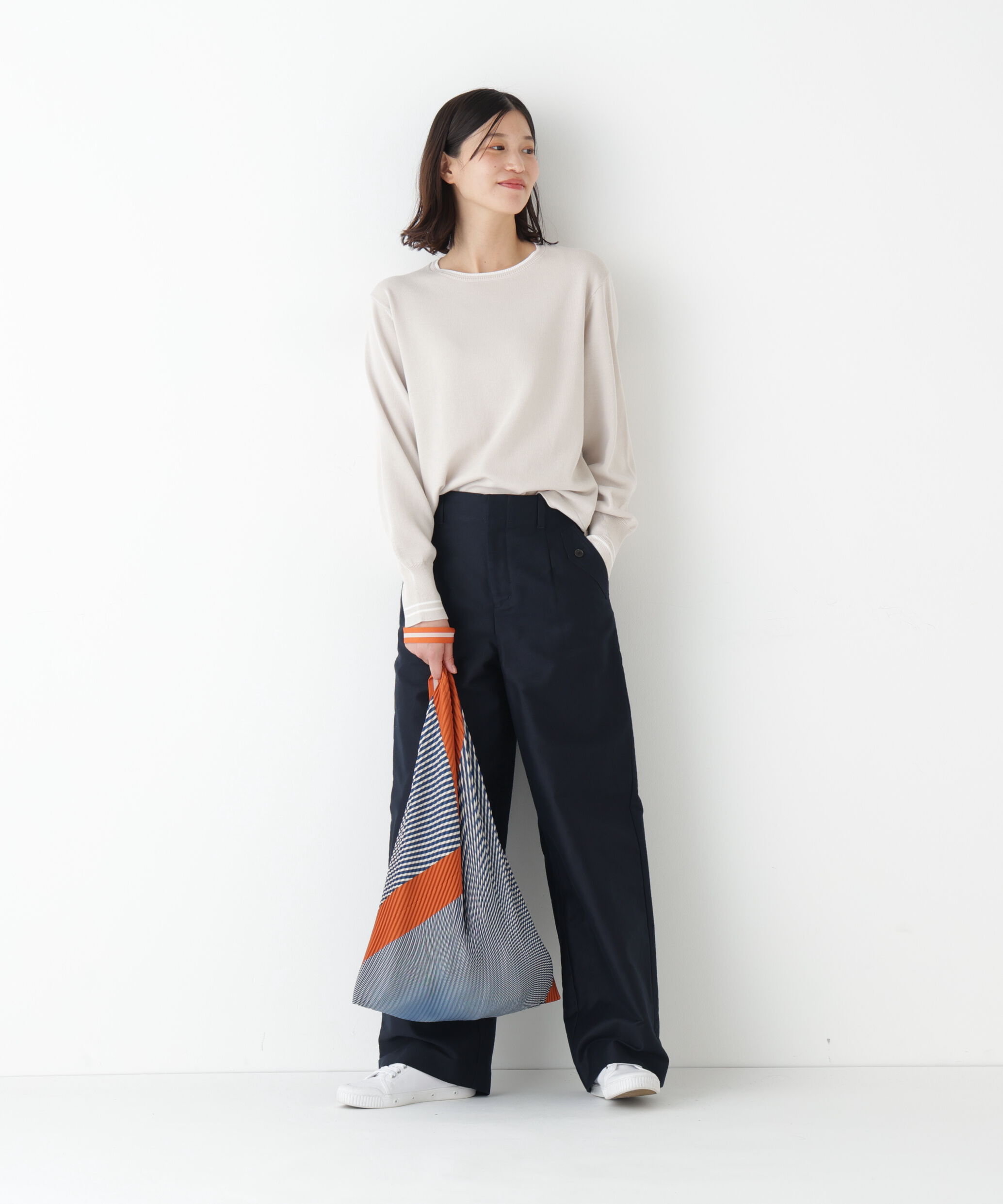  「◆《ウォッシャブル》オーガニックコットン混ライン入プルオーバー」|ニット・セーター|