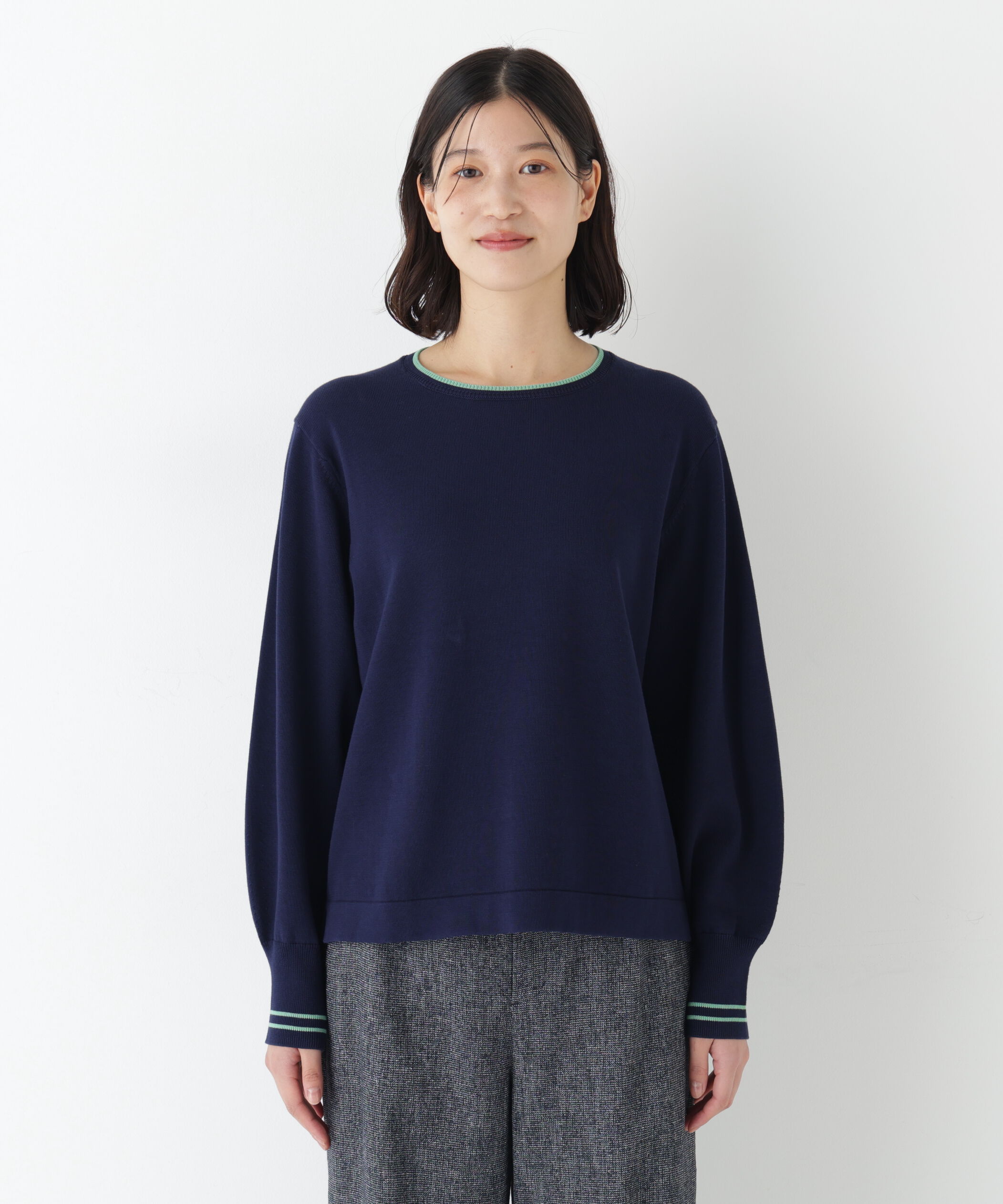  「◆《ウォッシャブル》オーガニックコットン混ライン入プルオーバー」|ニット・セーター|