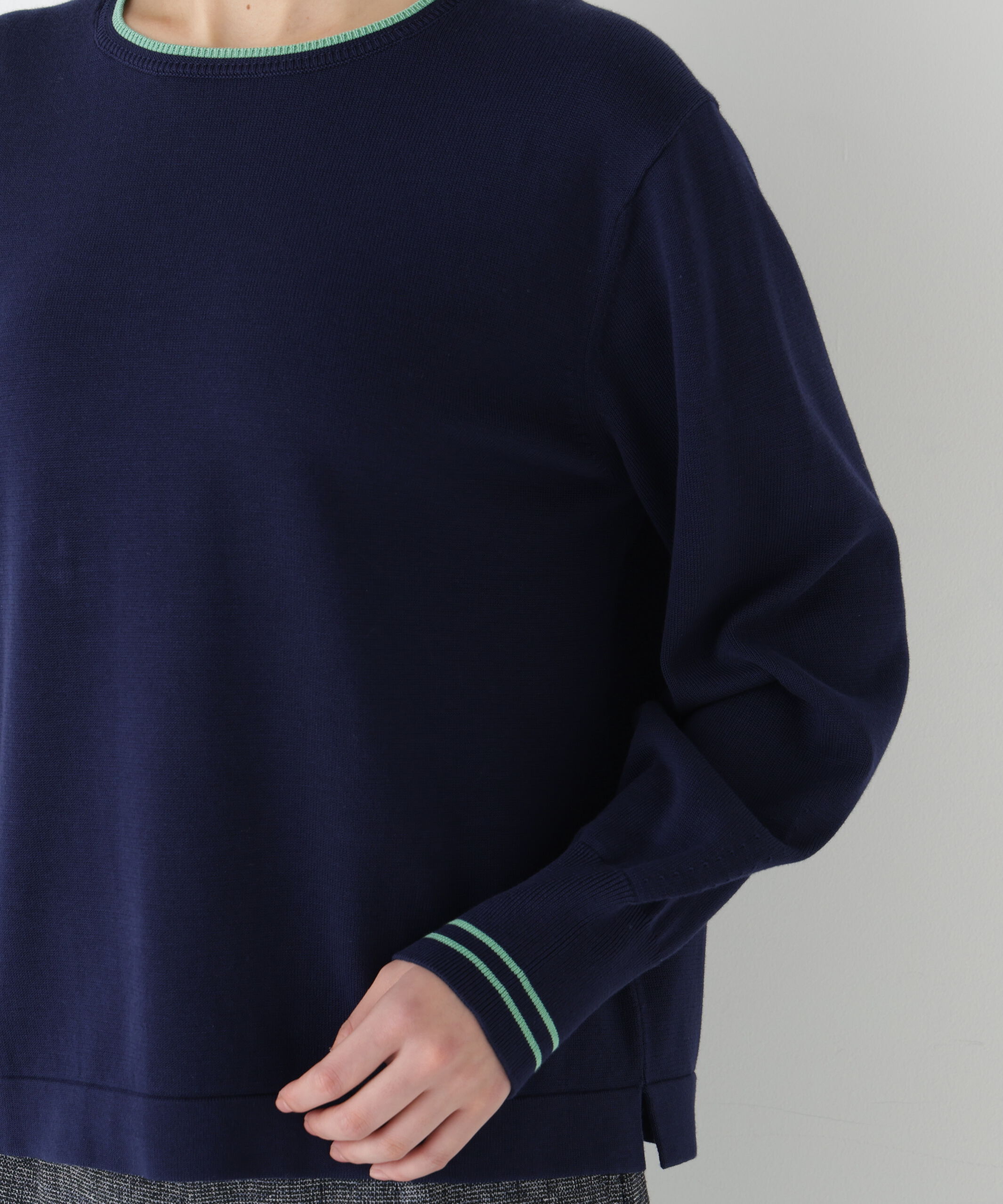  「◆《ウォッシャブル》オーガニックコットン混ライン入プルオーバー」|ニット・セーター|