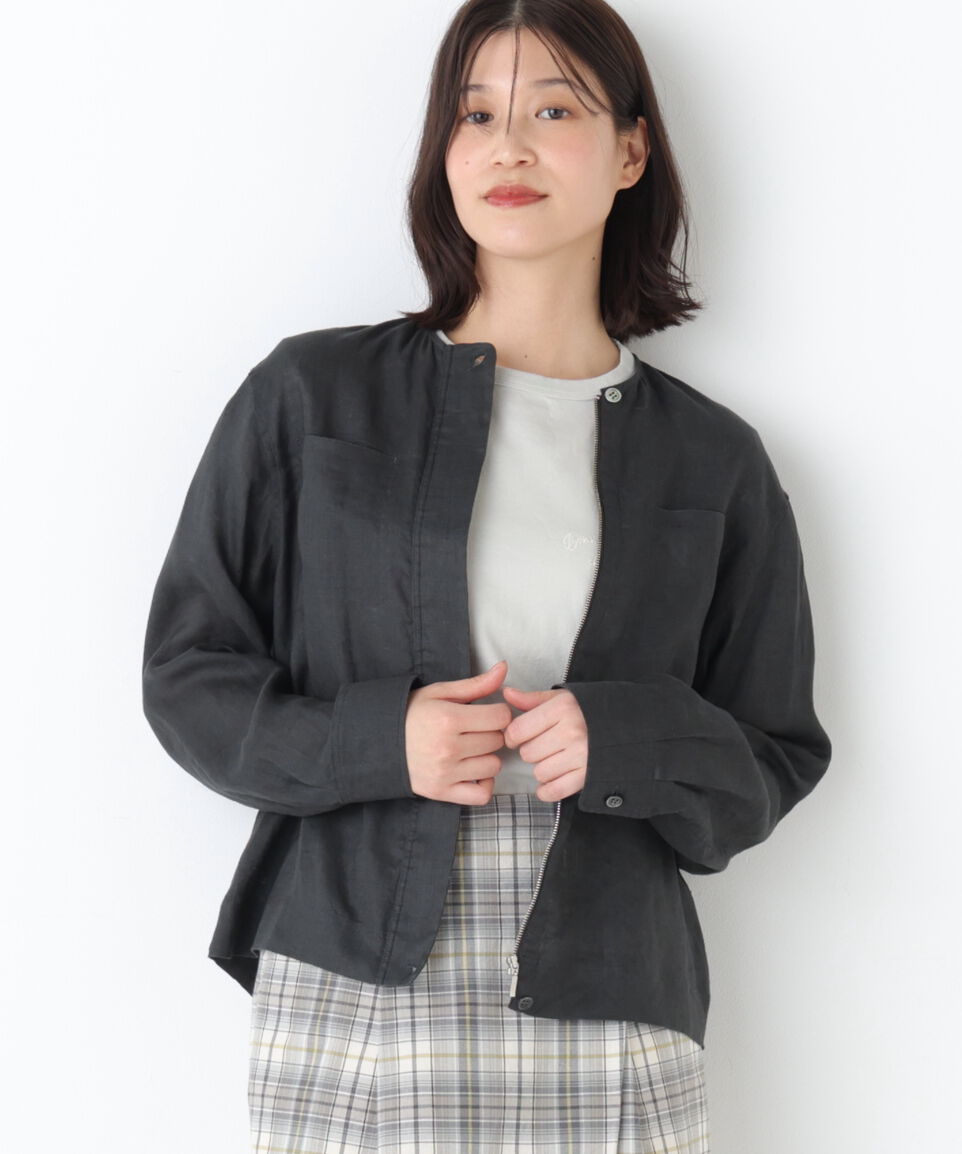  「◆ハードマンリネンノーカラーブルゾン」|ブルゾン・スタジャン|チャコール1