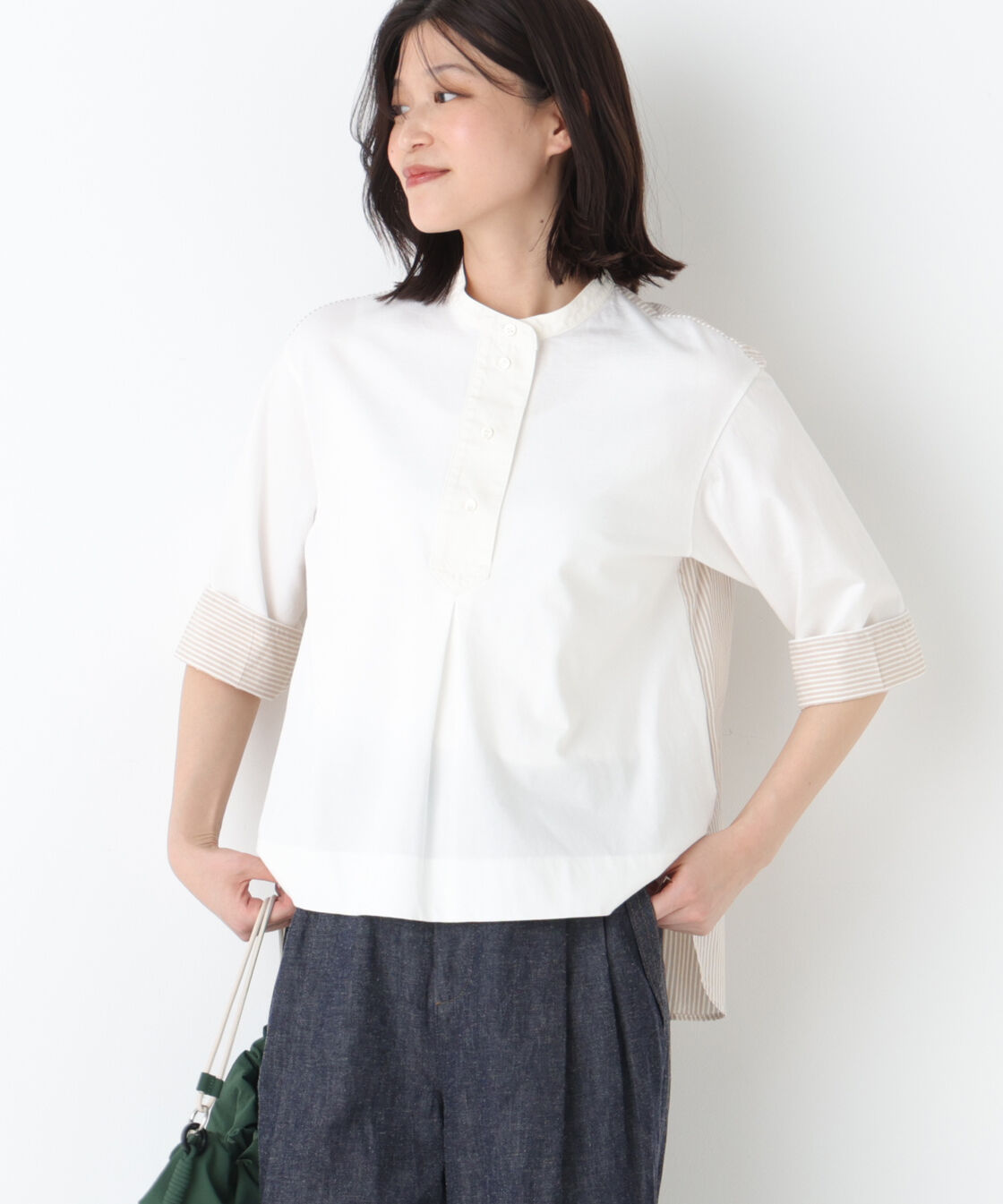  「◆異素材使い配色プルオーバー」|Tシャツ・カットソー|ホワイト