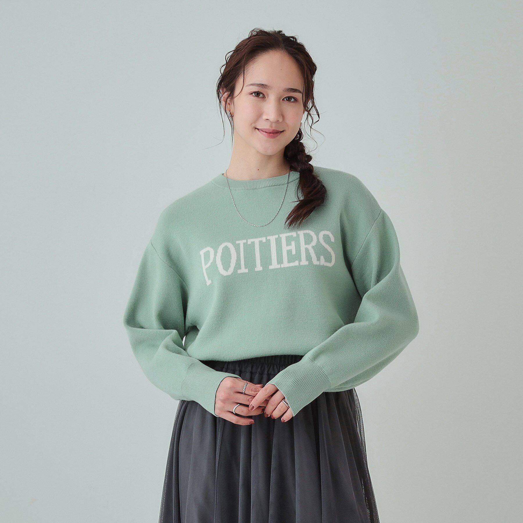 SHOO･LA･RUE「【洗える/ちくちくしにくい/静電気軽減】スウェットライク ロゴニット」|ニット・セーター|