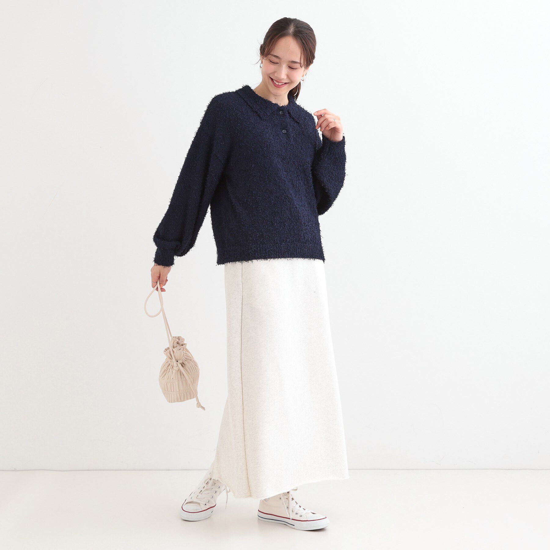 SHOO･LA･RUE「【S-LL】大人ヘルシー やわらかカールヤーン ポロニット」|ニット・セーター|