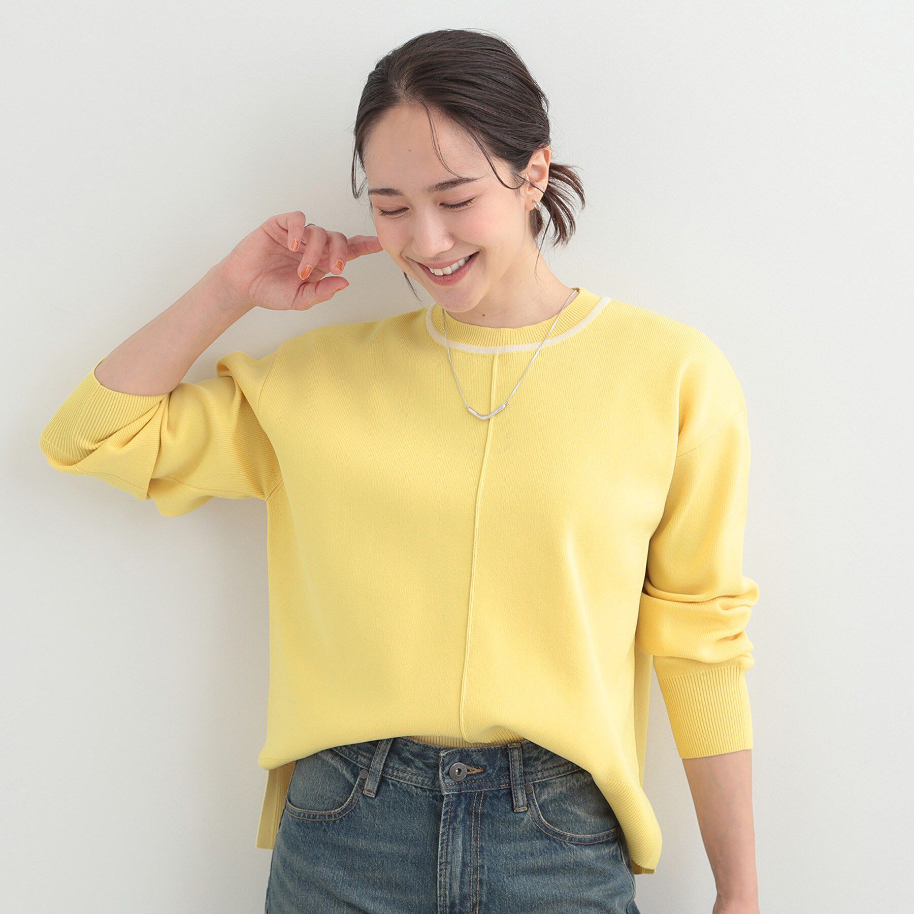 SHOO･LA･RUE「【洗濯機可/S-LL】軽やかなパイピングがポイント スウェットライクニット」|ニット・セーター|