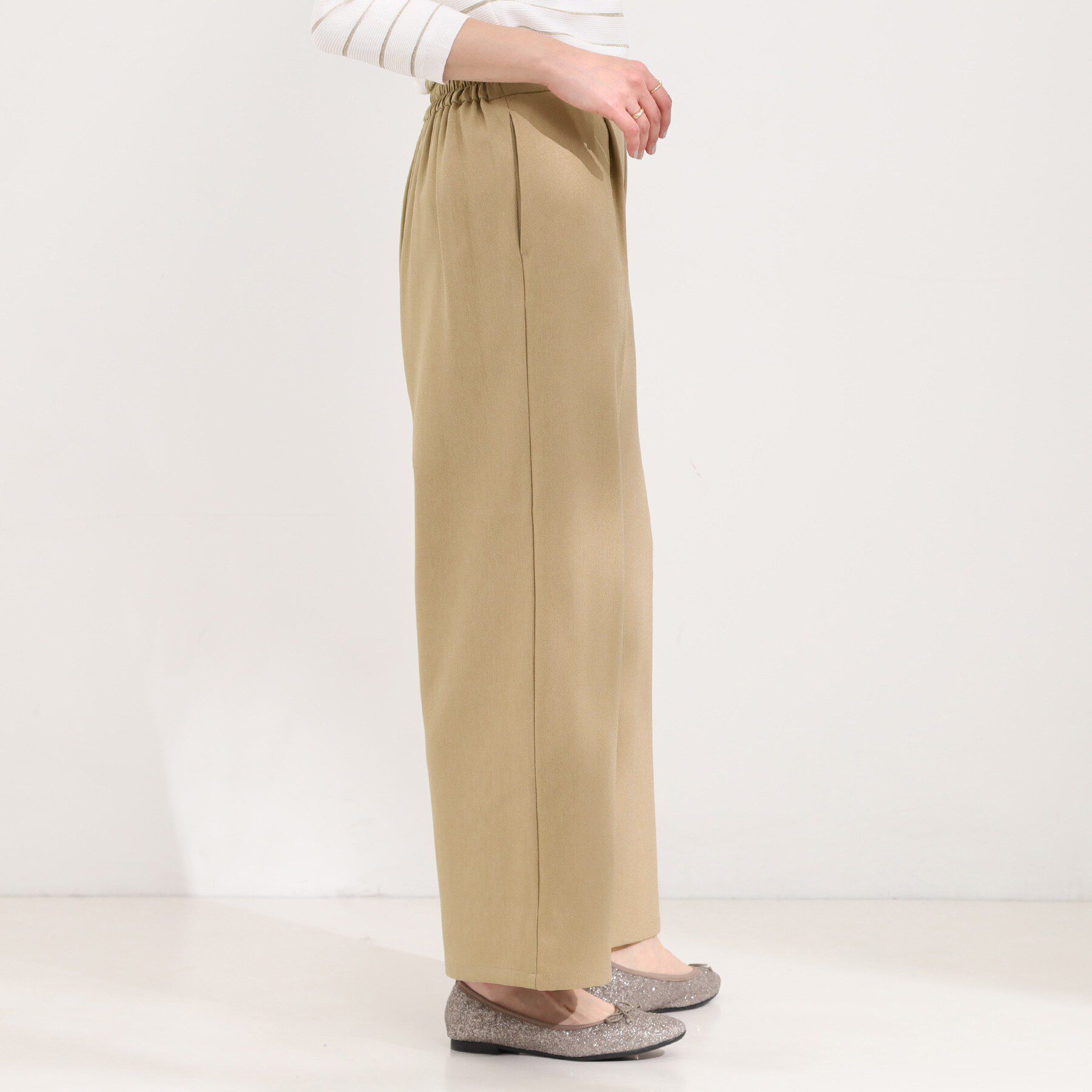 SHOO･LA･RUE「【S=LL】脚のラインを拾いにくい サイドボタン付きデニム風ワイドパンツ」|その他|