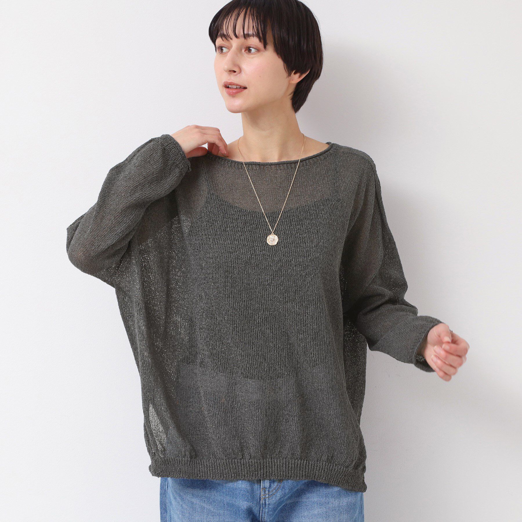Dessin「【日本製・洗える】ニュアンスワイドプルオーバー」|ニット・セーター|チャコールグレー(0