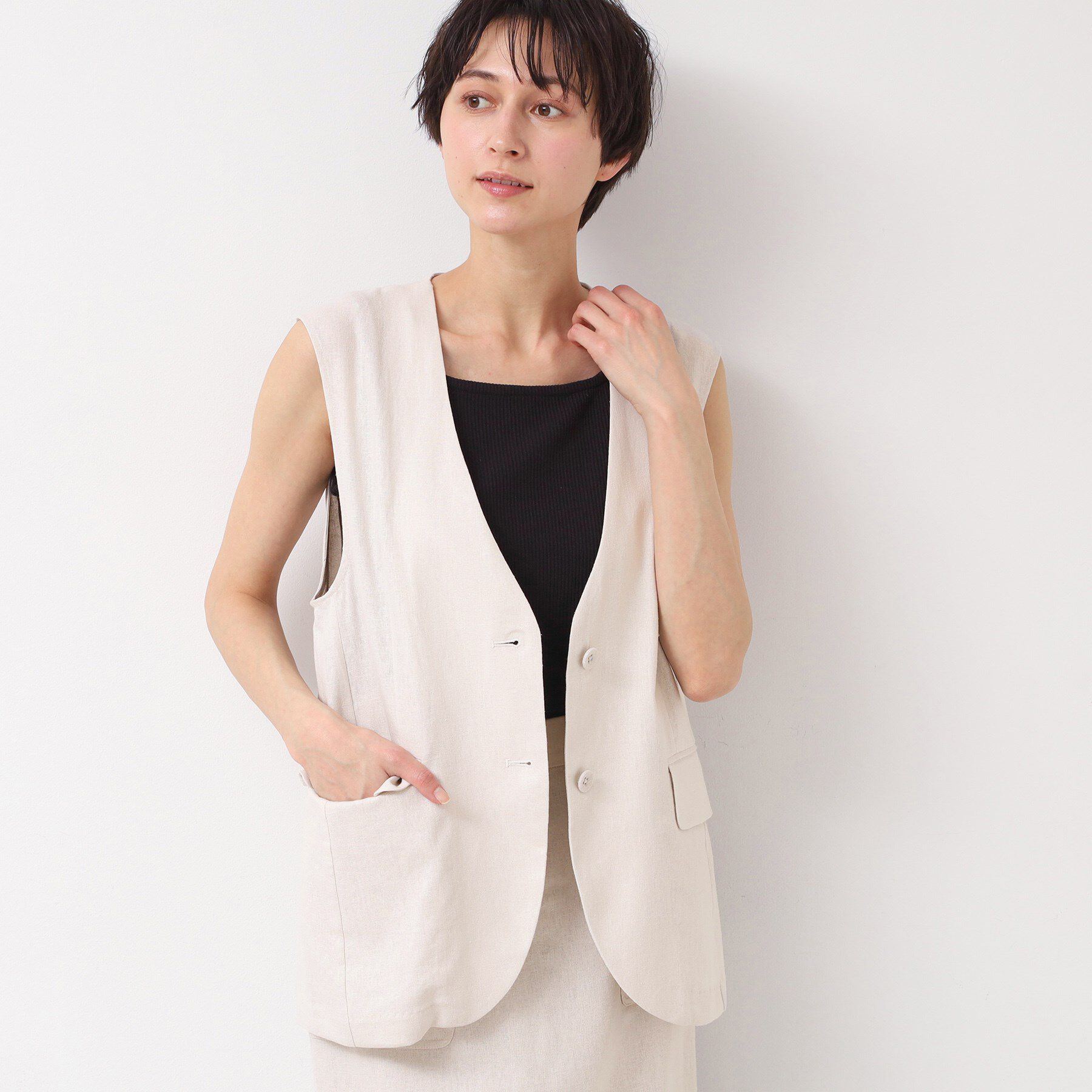 Dessin「【セットアップ可能・洗える】ボタン付きジレ」|ベスト・ジレ|グレージュ(050)