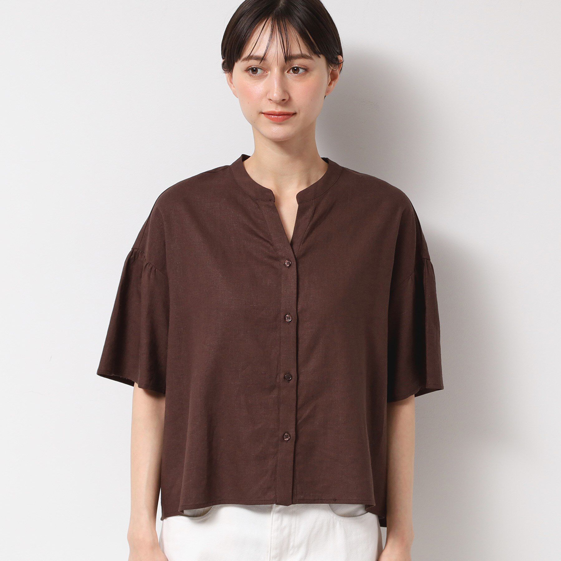 Dessin「【二の腕カバー・洗える】リネンブレンド袖切り替えブラウス」|シャツ・ブラウス|