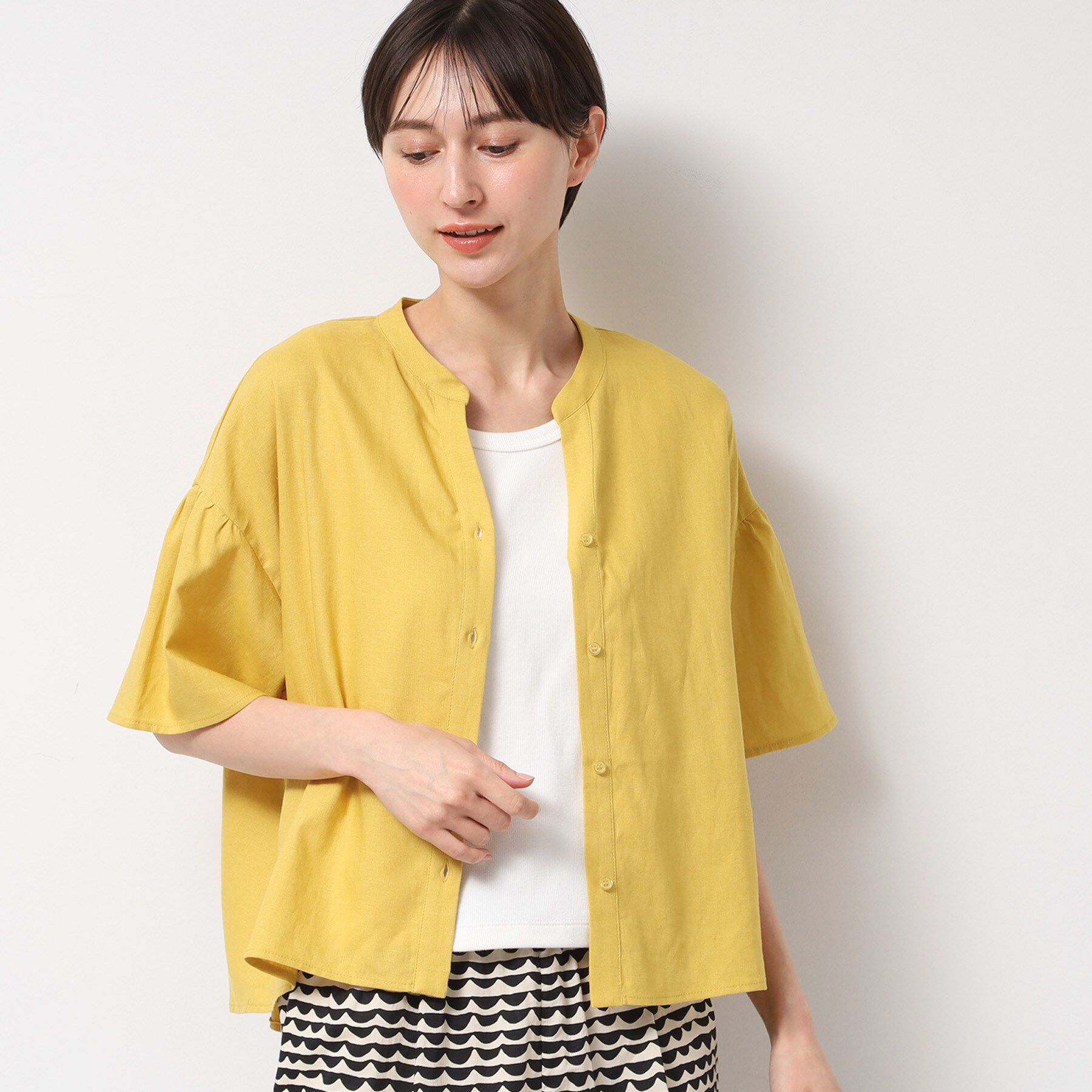 Dessin「【二の腕カバー・洗える】リネンブレンド袖切り替えブラウス」|シャツ・ブラウス|