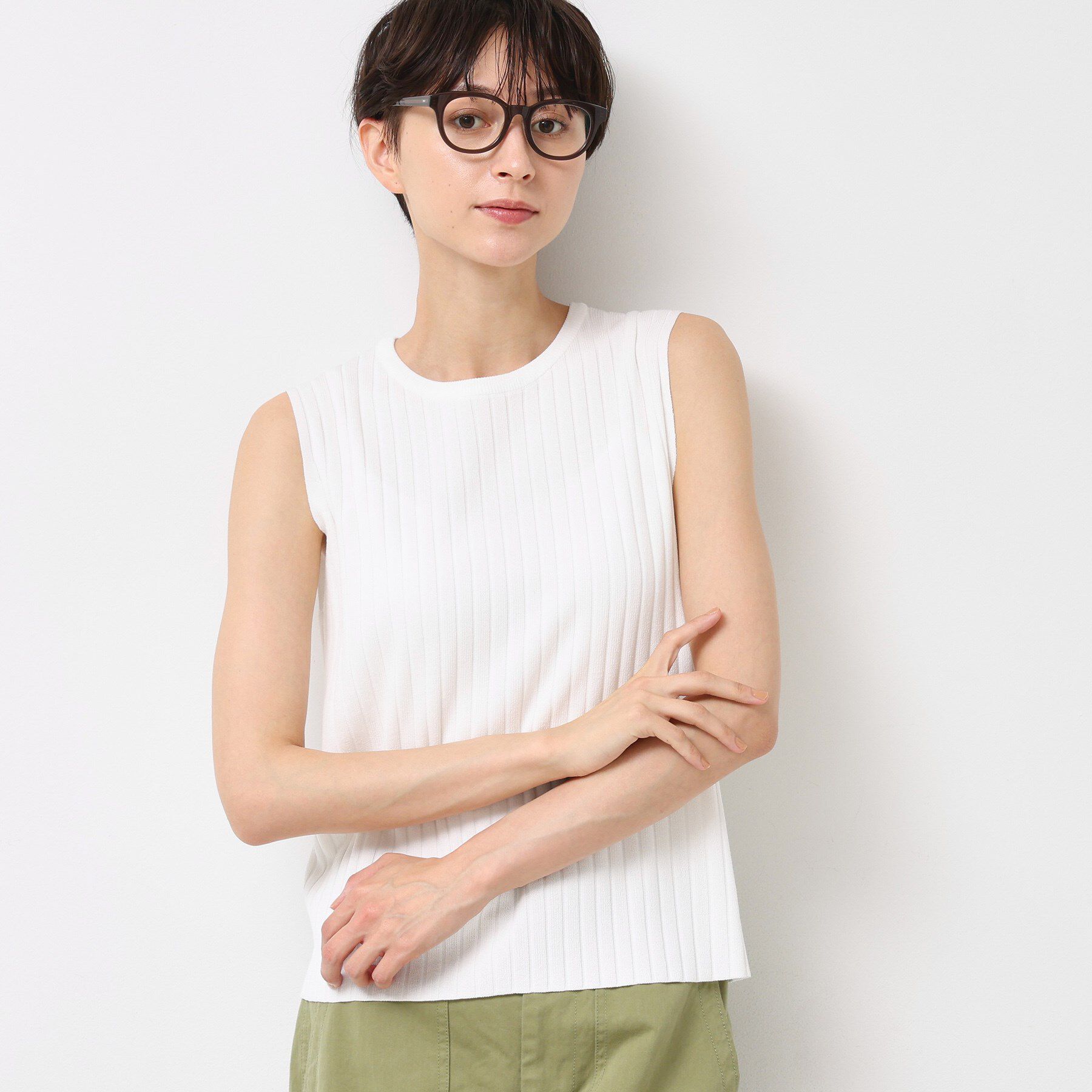 Dessin「【洗える】リブノースリーブニット」|ニット・セーター|ホワイト(001)