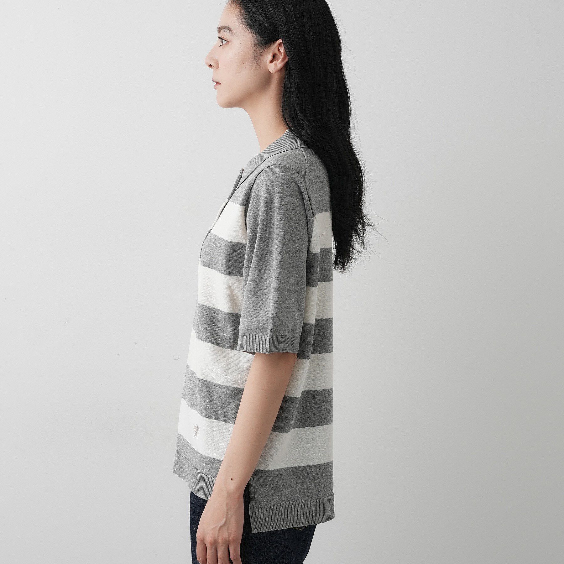 Dessin「【ユニセックス/洗える】ボーダーニットポロシャツ」|ニット・セーター|