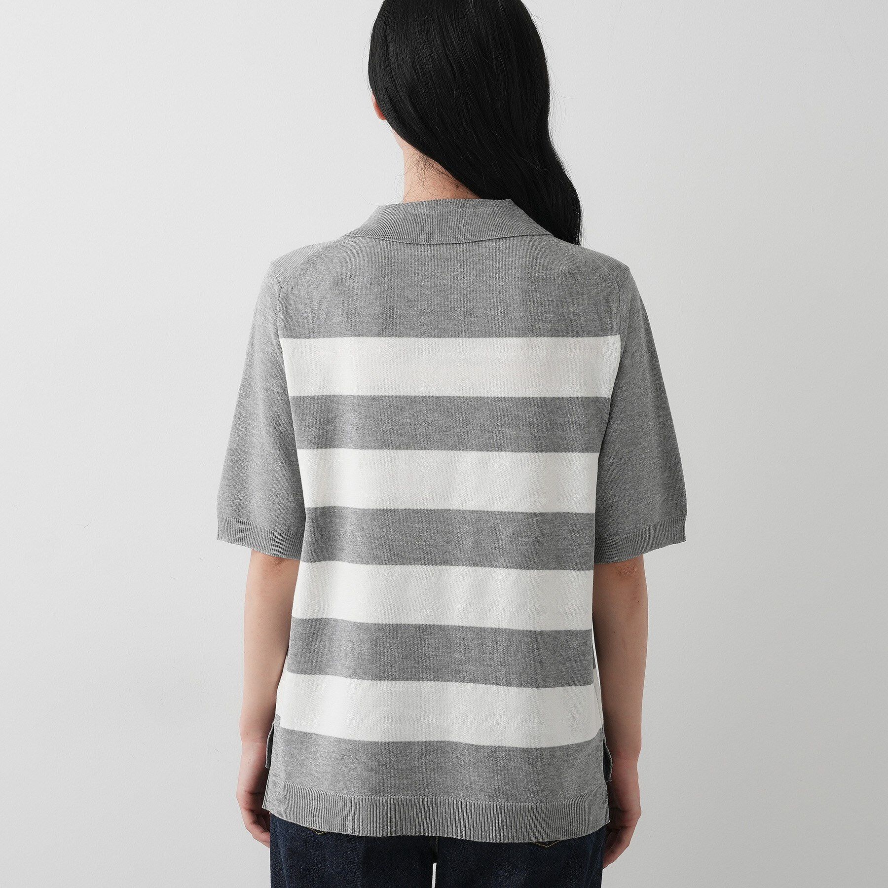 Dessin「【ユニセックス/洗える】ボーダーニットポロシャツ」|ニット・セーター|