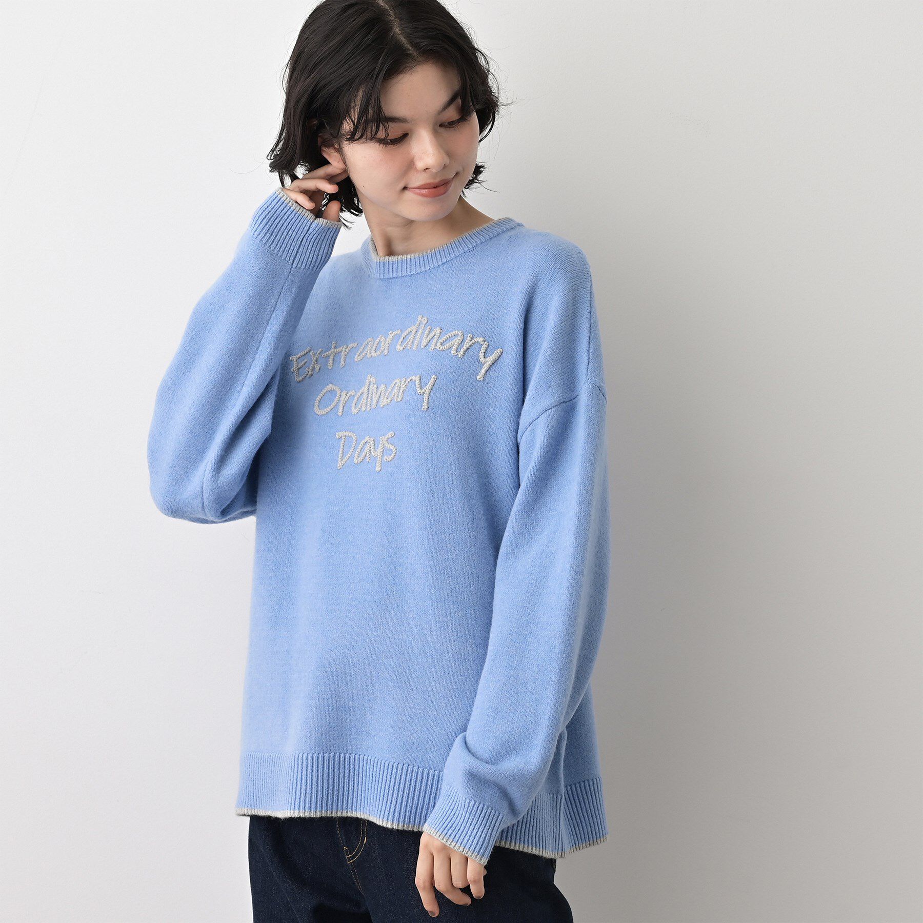 Dessin「【洗える】ペイント風刺繍入り配色ラインニット」|ニット・セーター|