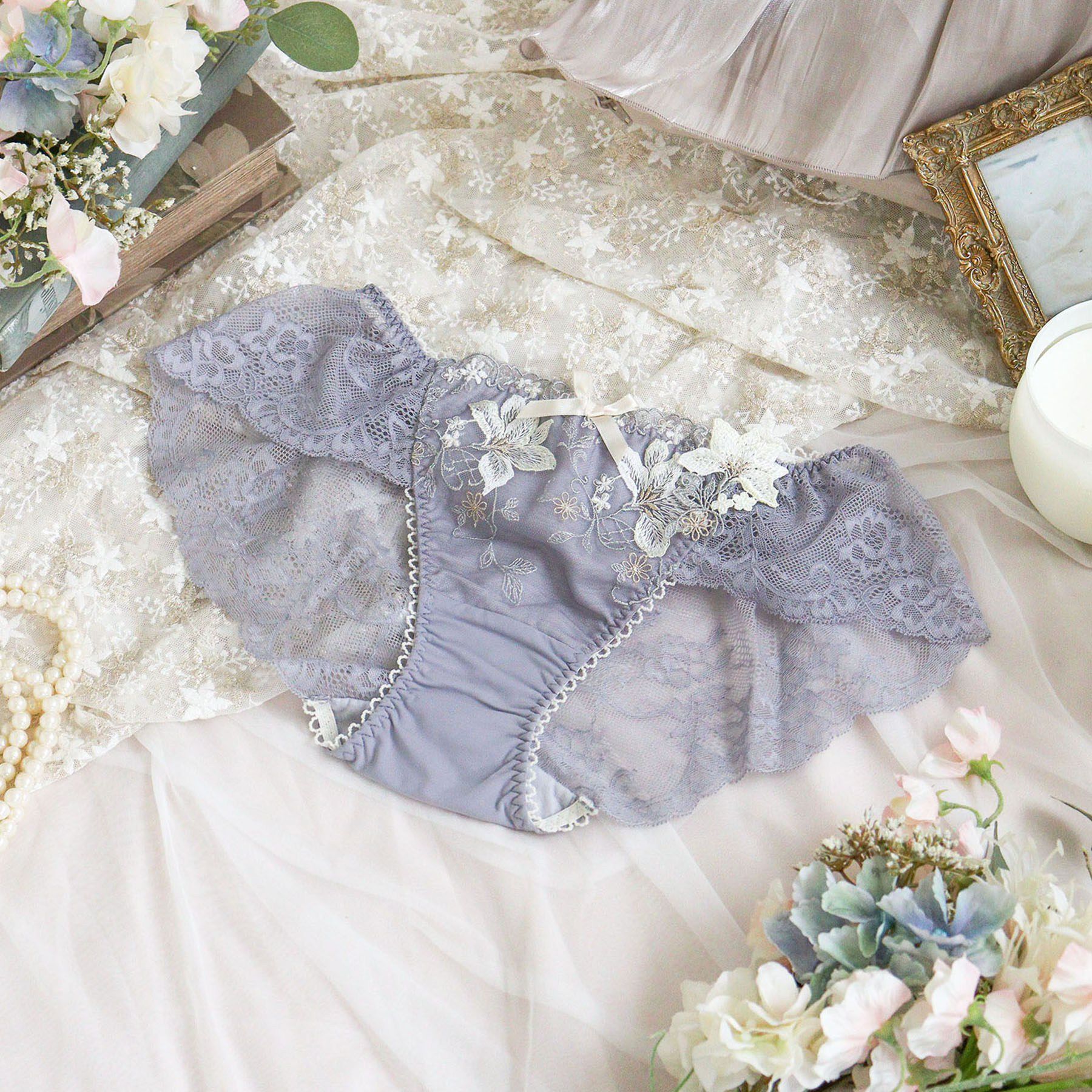 Risa Magli「フルーリ レースショーツ」|インナー|グレー(012)