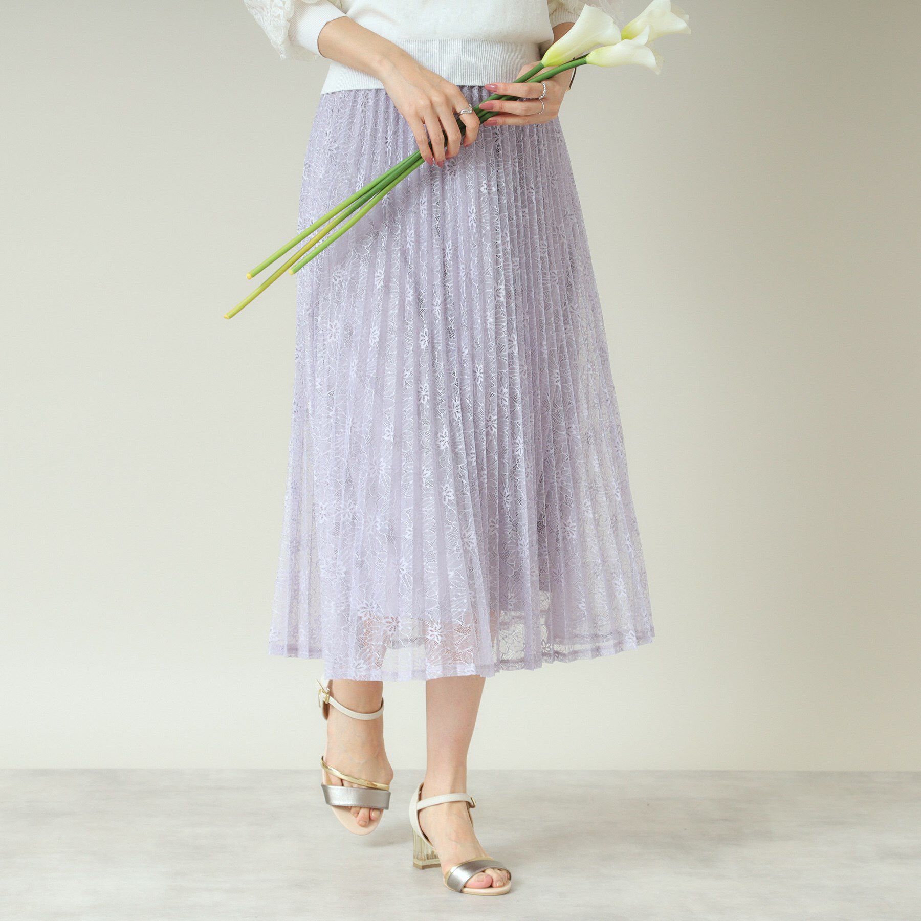 ITS&rsquo;DEMO「【ウエストゴム／手洗い可】レースプリーツスカート」|スカート|ライトグレー(011