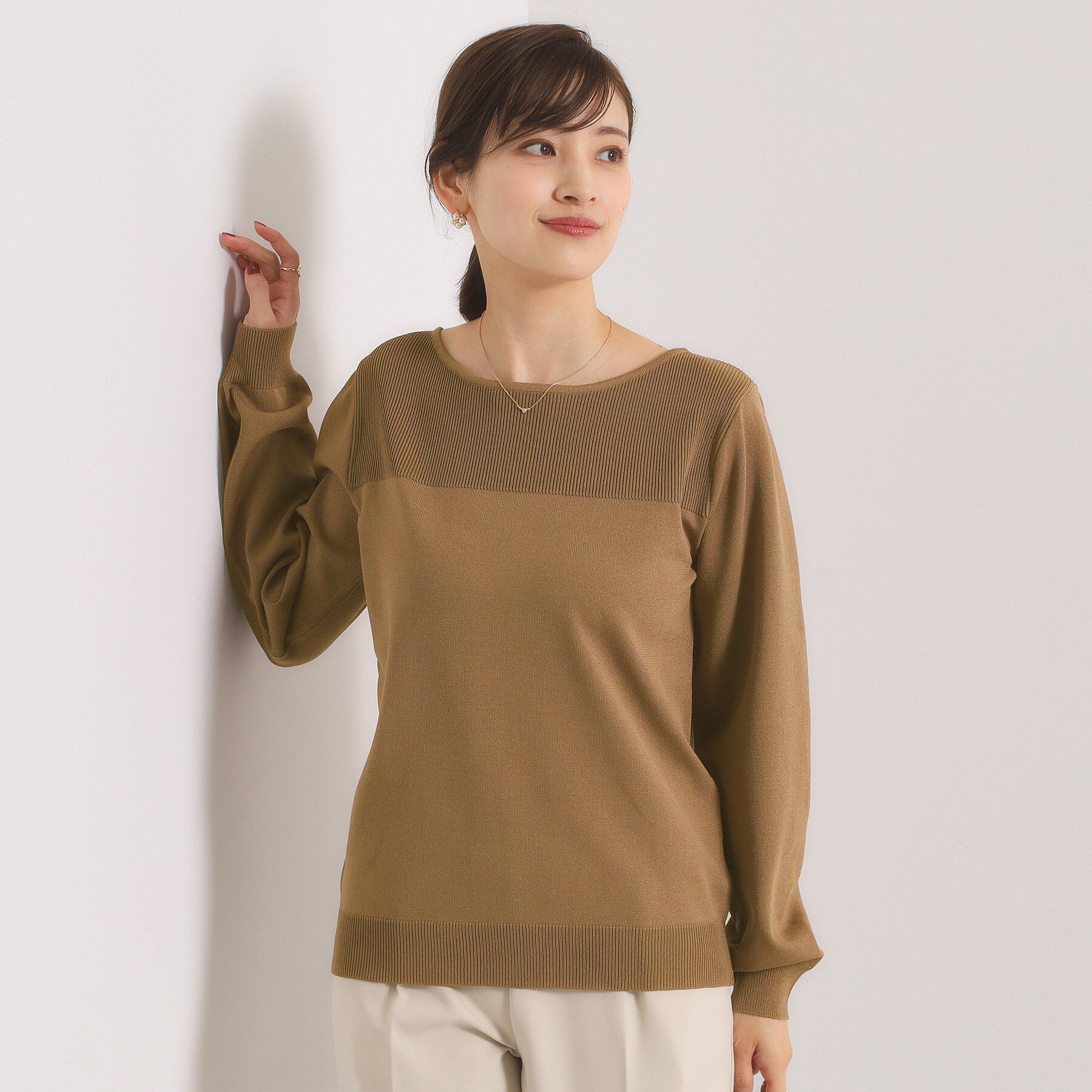 ITS&rsquo;DEMO「【縮みに強い／洗濯機OK】編地切替ニットプルオーバー」|ニット・セーター|モカブラウン(042