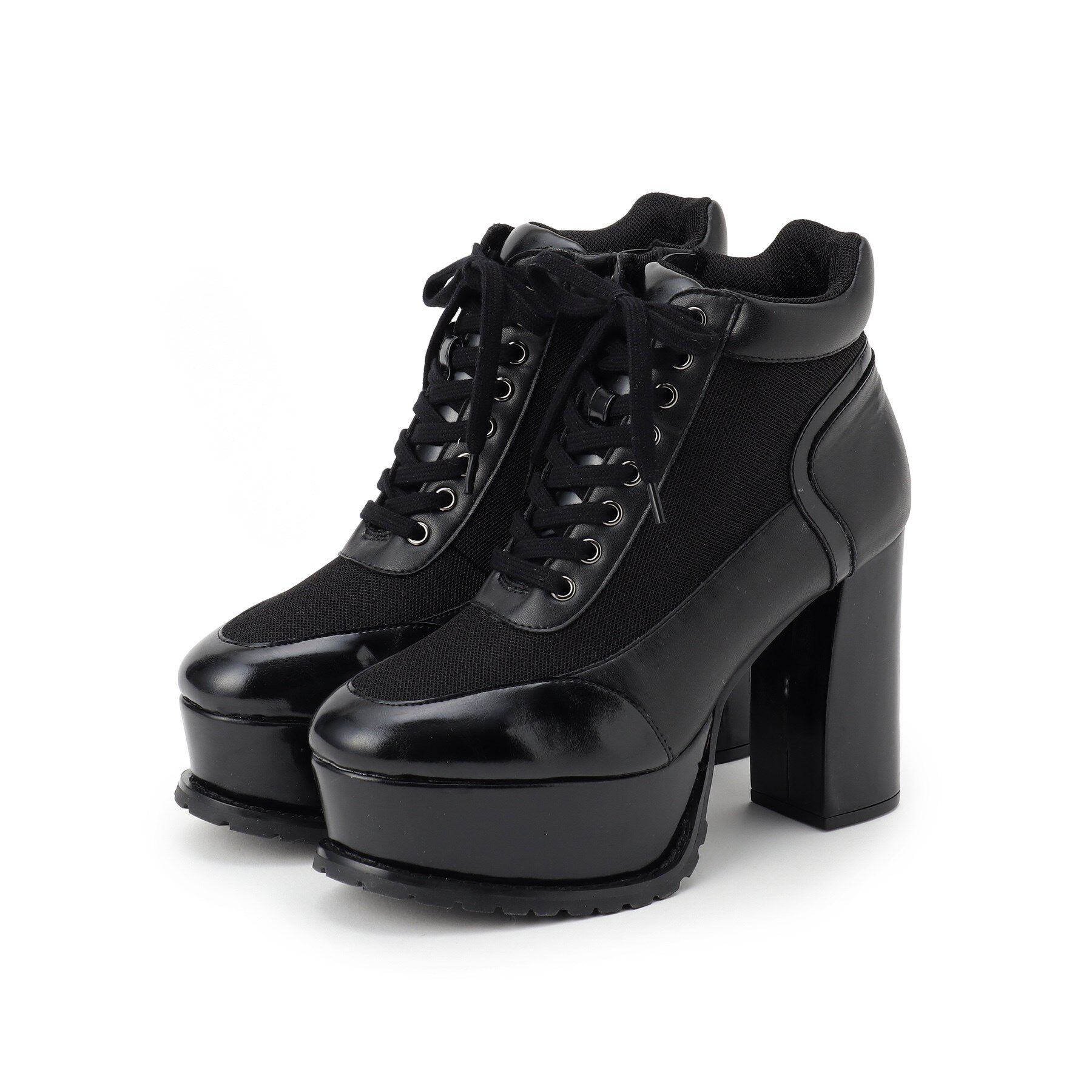 ESPERANZA「【ラク盛り／ショートブーツ】リピーター続出／脚長美脚　厚底メッシュスポーティーショートブーツ」|ショートブーツ|ブラック(019)