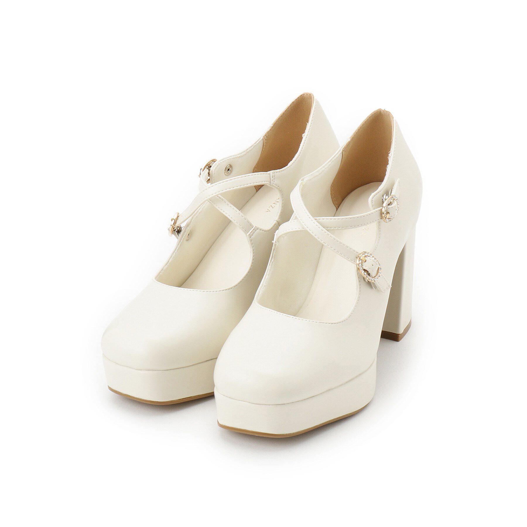 ESPERANZA「クロスダブルバックル厚底パンプス 結婚式二次会 パーティー 25SS」|パンプス|アイボリー(004)