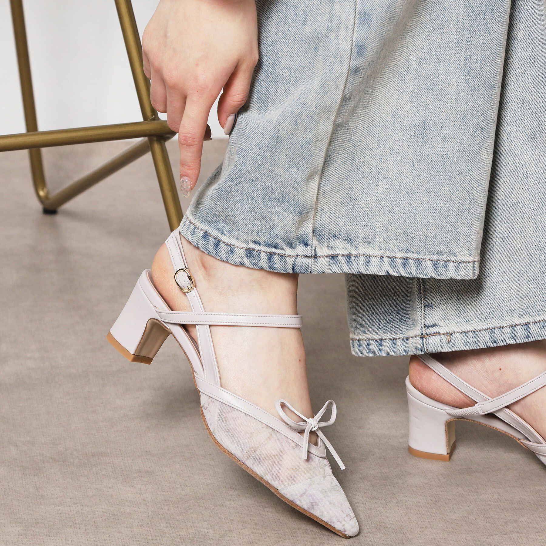 ESPERANZA「チュールリボンバックストラップパンプス」|パンプス|花柄(900)