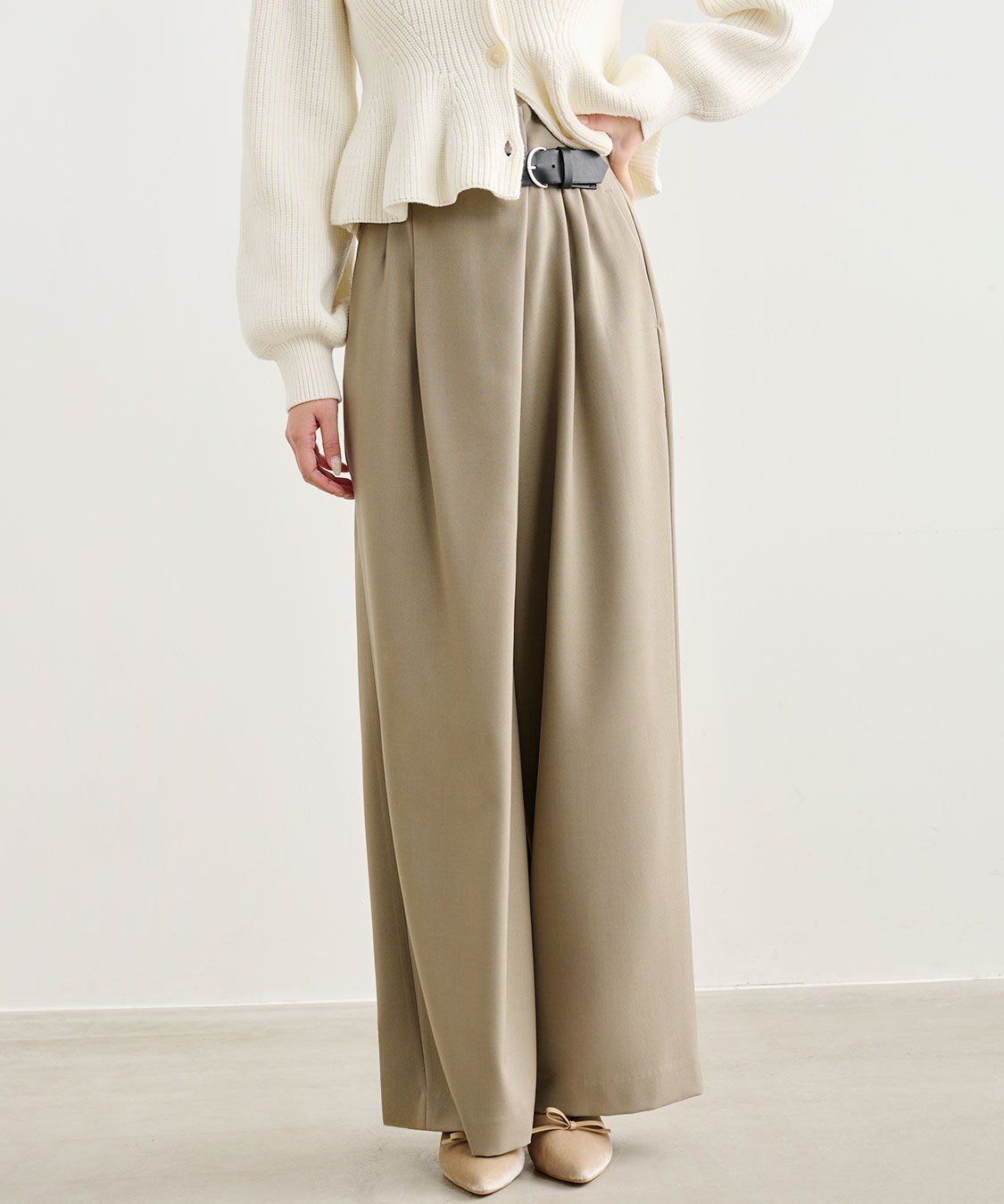 COCO DEAL「ベルトディテールアシメワイドパンツ」|スラックス|