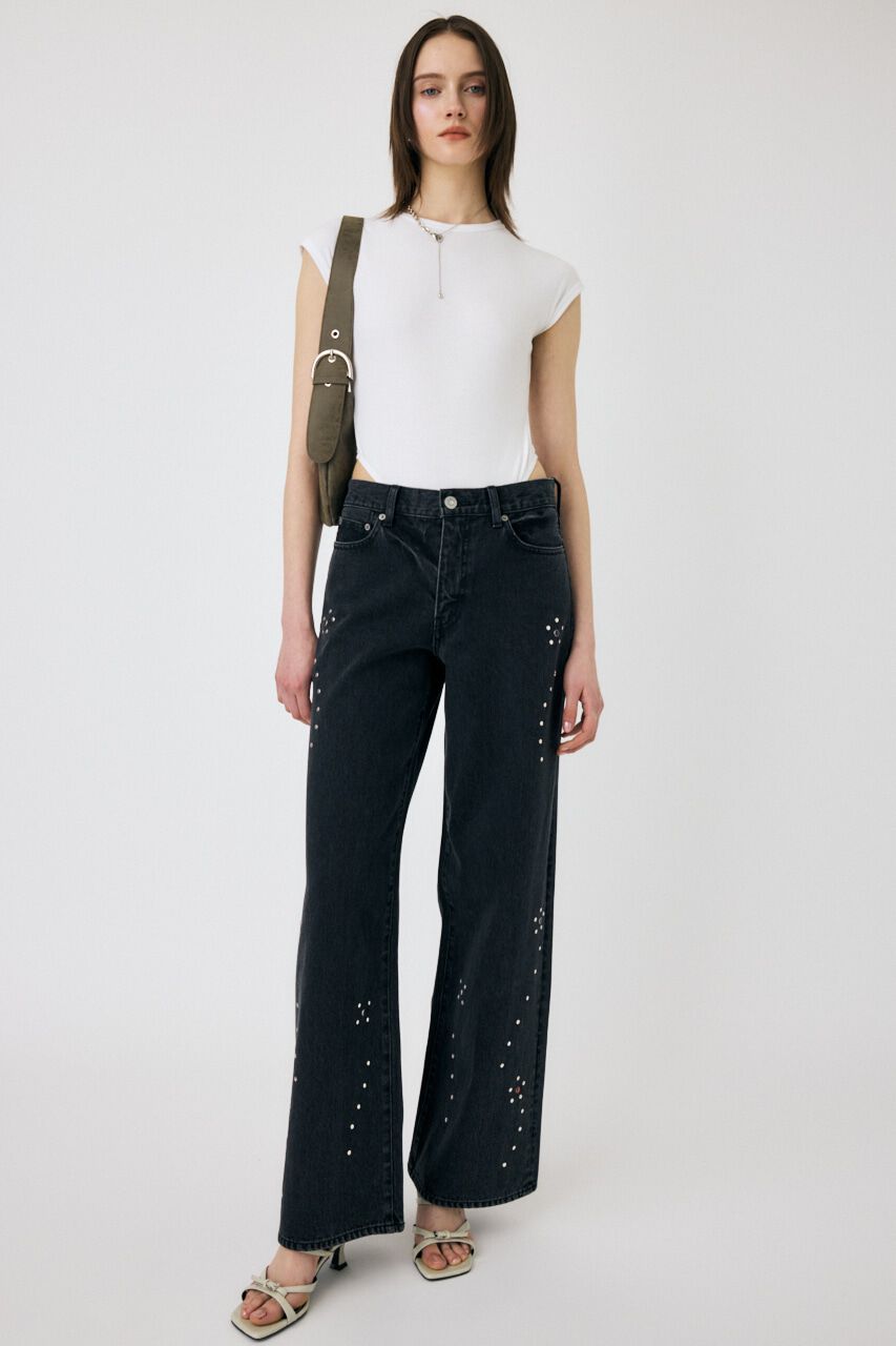 MOUSSY「FLORAL STUDDED バギー」|デニム|
