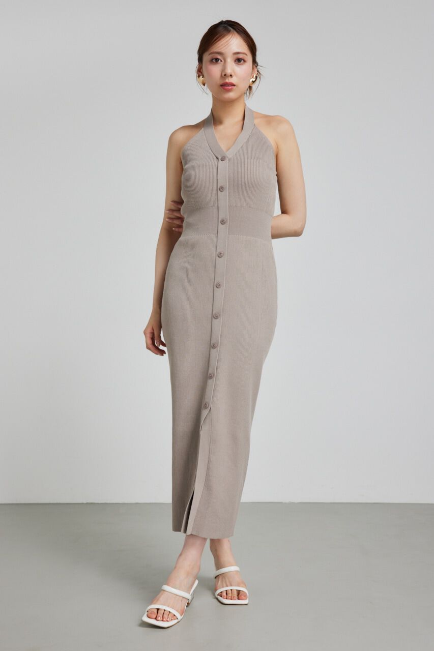 rienda「ホルターネックタイトニットワンピース」|ワンピース|BEG