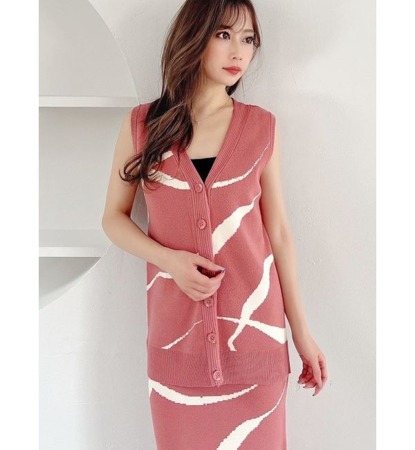 RESEXXY「ニュアンスパターンニットベスト【セットアップ着用可能】」|その他|ピンク