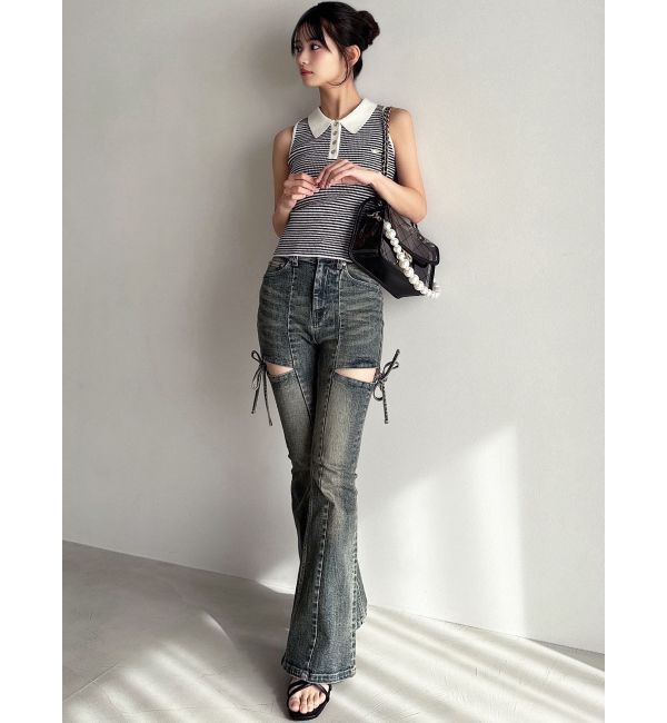 RESEXXY「カットアウトリボンデニムパンツ」|デニム|