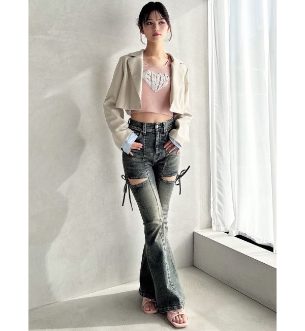 RESEXXY「カットアウトリボンデニムパンツ」|デニム|