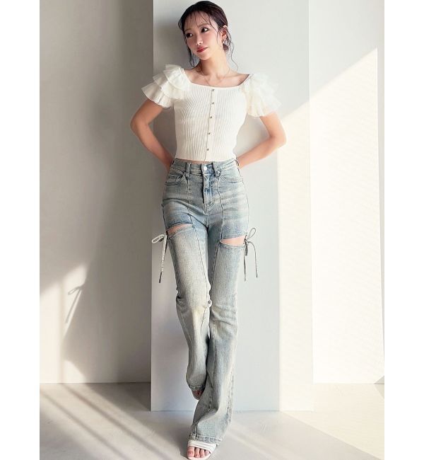 RESEXXY「カットアウトリボンデニムパンツ」|デニム|