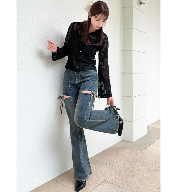 RESEXXY「カットアウトリボンデニムパンツ」|デニム|