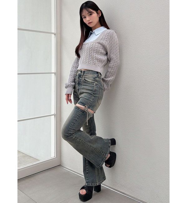 RESEXXY「カットアウトリボンデニムパンツ」|デニム|