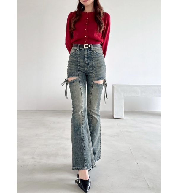 RESEXXY「カットアウトリボンデニムパンツ」|デニム|