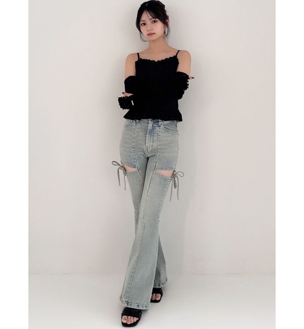 RESEXXY「カットアウトリボンデニムパンツ」|デニム|