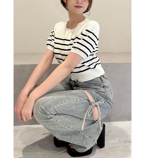RESEXXY「カットアウトリボンデニムパンツ」|デニム|