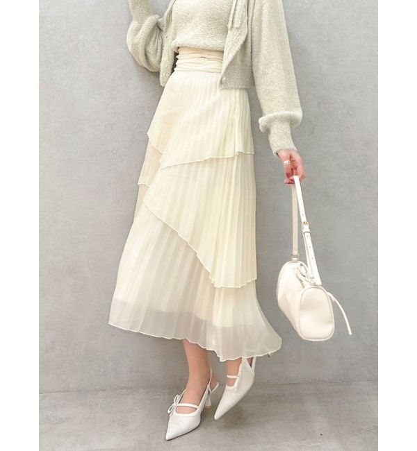 dazzlin「ランダムシアープリーツティアードスカート」|スカート|アイボリー