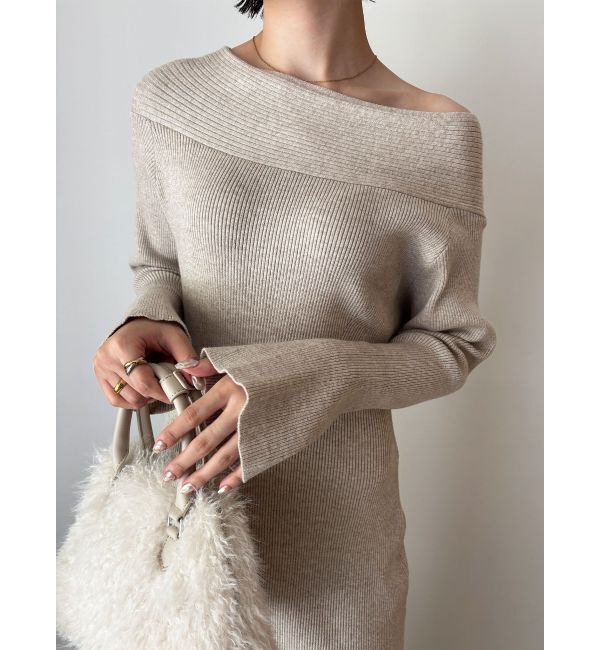 LAGUNAMOON「オフショルリブニットワンピース」|ワンピース|ベージュ