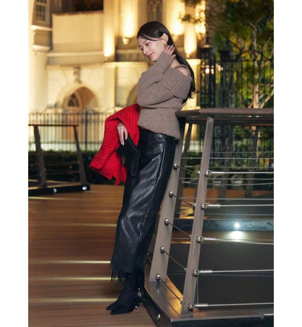 LAGUNAMOON「ヘムレースレイヤードハイウエストエコレザースカート」|スカート|