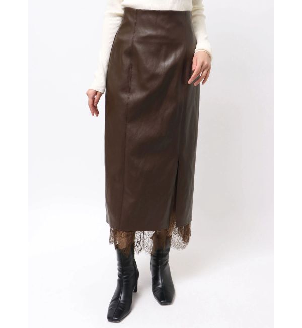 LAGUNAMOON「ヘムレースレイヤードハイウエストエコレザースカート」|スカート|