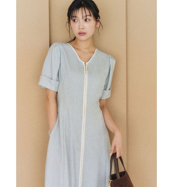 LAGUNAMOON「フロントジップVネックフレアワンピース」|ワンピース|アイスブルー