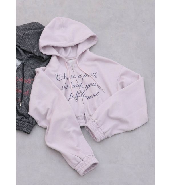 jouetie「【WEB限定】ラメクロップドZIPフーディー【セットアップ対応】」|パーカー|ピンク