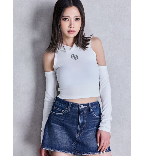 GYDA「GGフードショルダーオープンデザインショートトップス」|Tシャツ・カットソー|