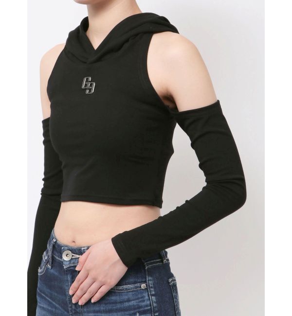 GYDA「GGフードショルダーオープンデザインショートトップス」|Tシャツ・カットソー|