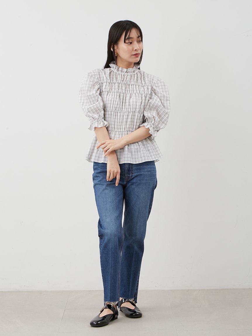 Mila Owen「裾段差テーパードデニムパンツ」|デニム|