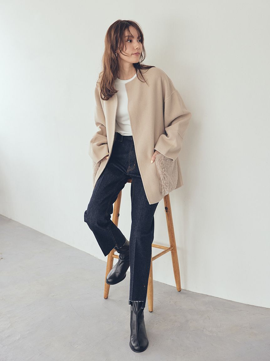 Mila Owen「裾段差テーパードデニムパンツ」|デニム|