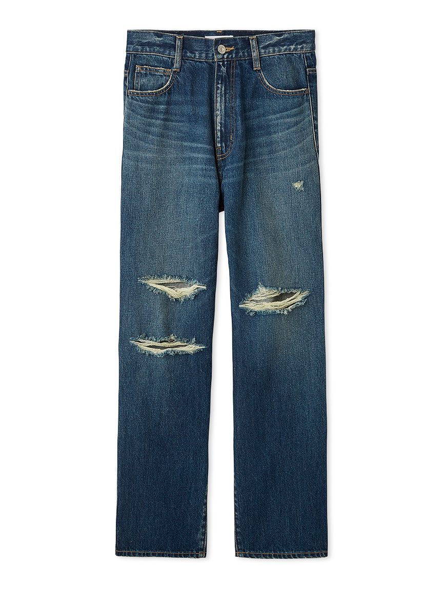 Mila Owen「ダメージ加工ルーズストレートデニムパンツ」|デニム|BLU