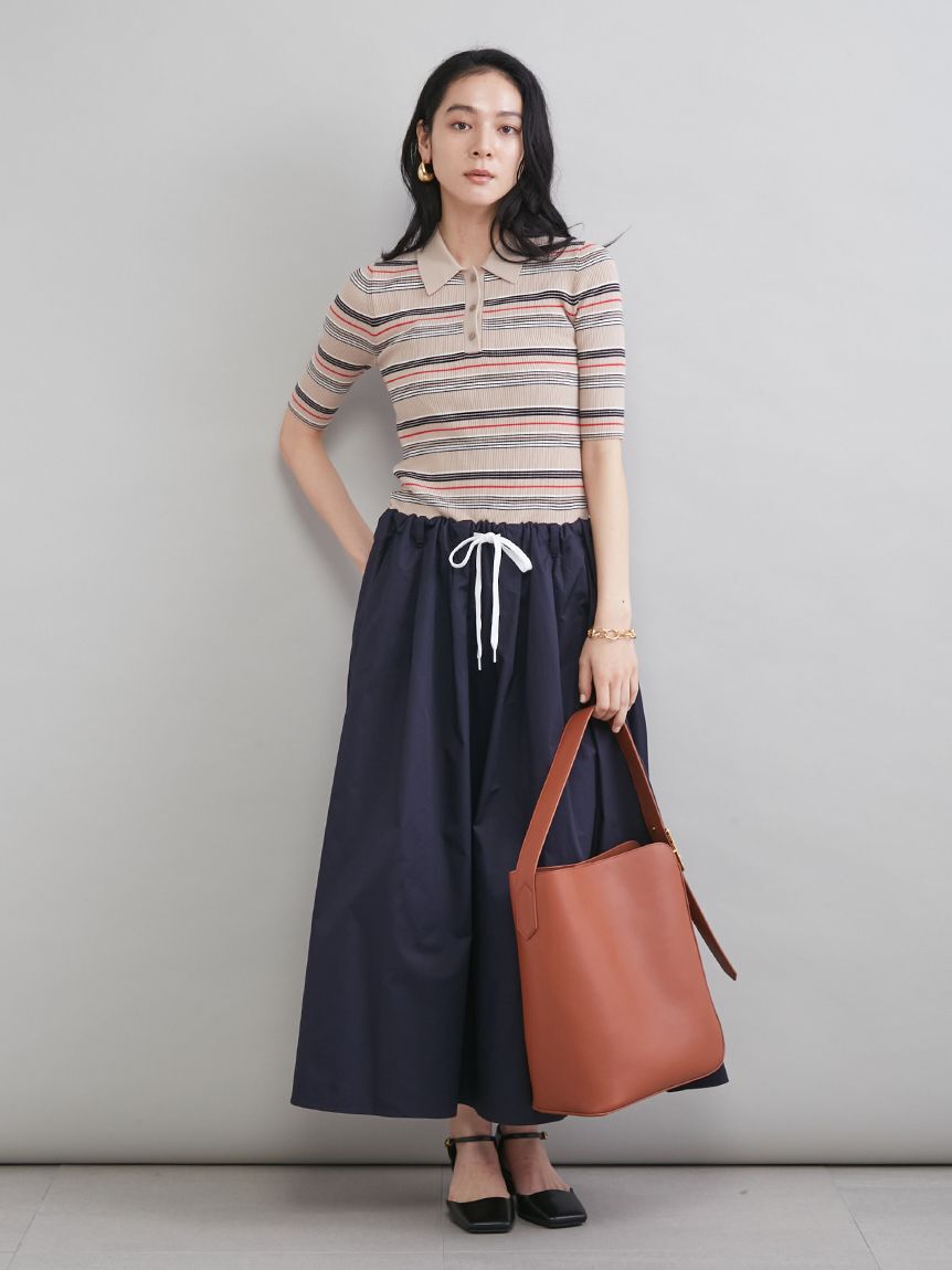 Mila Owen「【WEB限定カラー】ポロニット&times;タックフレアスカートドッキングワンピース」|ワンピース|