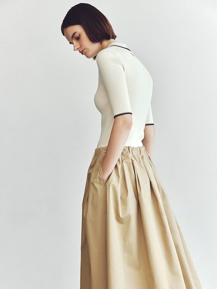 Mila Owen「【WEB限定カラー】ポロニット&times;タックフレアスカートドッキングワンピース」|ワンピース|