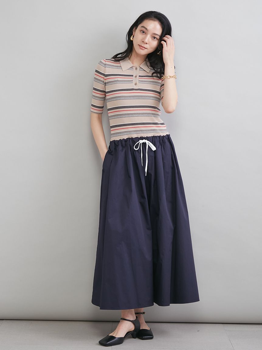 Mila Owen「【WEB限定カラー】ポロニット&times;タックフレアスカートドッキングワンピース」|ワンピース|